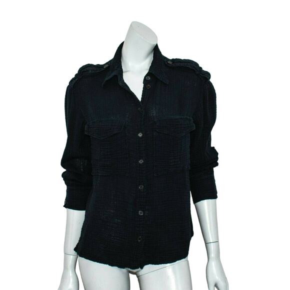 Raquel Allegra Gauze Cotton Button up Shirt  Black Size 1 - Picture 1 of 10